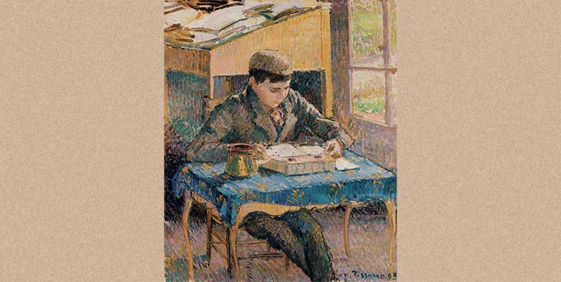 Portrait of Rodo Reading by Camille Pissarro