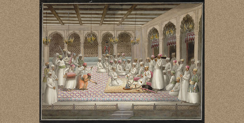 तीन ग़ज़लें Asaf-ud-dowlah listening to musicians in his court- Wikimedia Commons